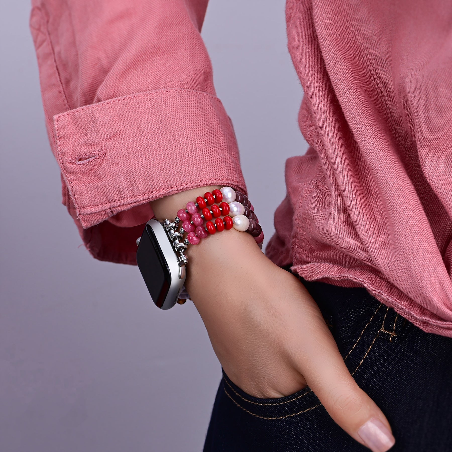 Bracelet extensible en pierre Ruby Blush pour Apple Watch