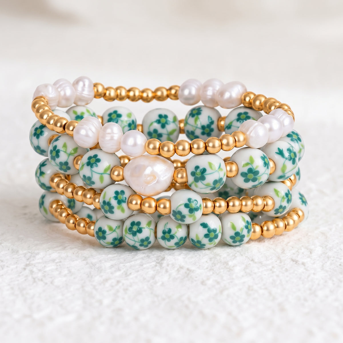Porcelain-Garten-Smaragdgehölz-Armbandset