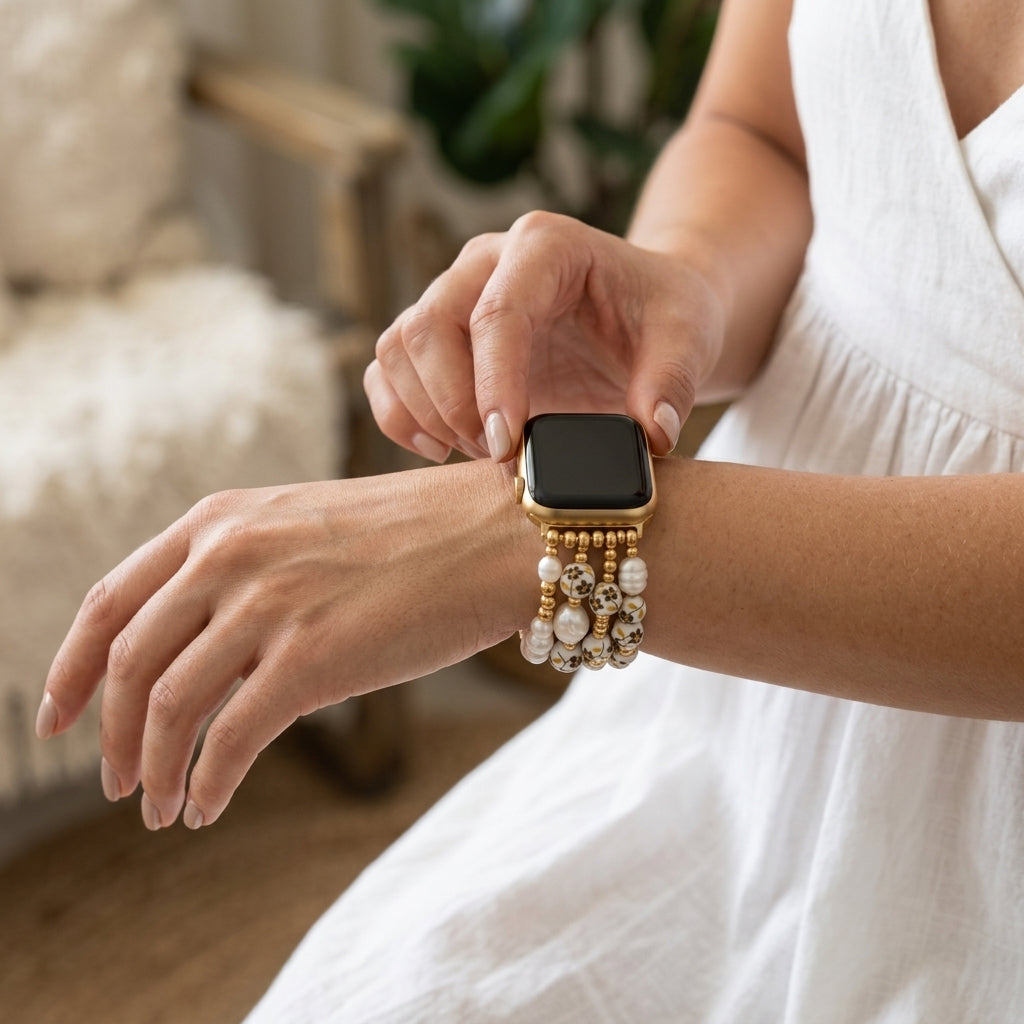 Porcelain-Garten-Goldwiesen-Armband für die Apple Watch