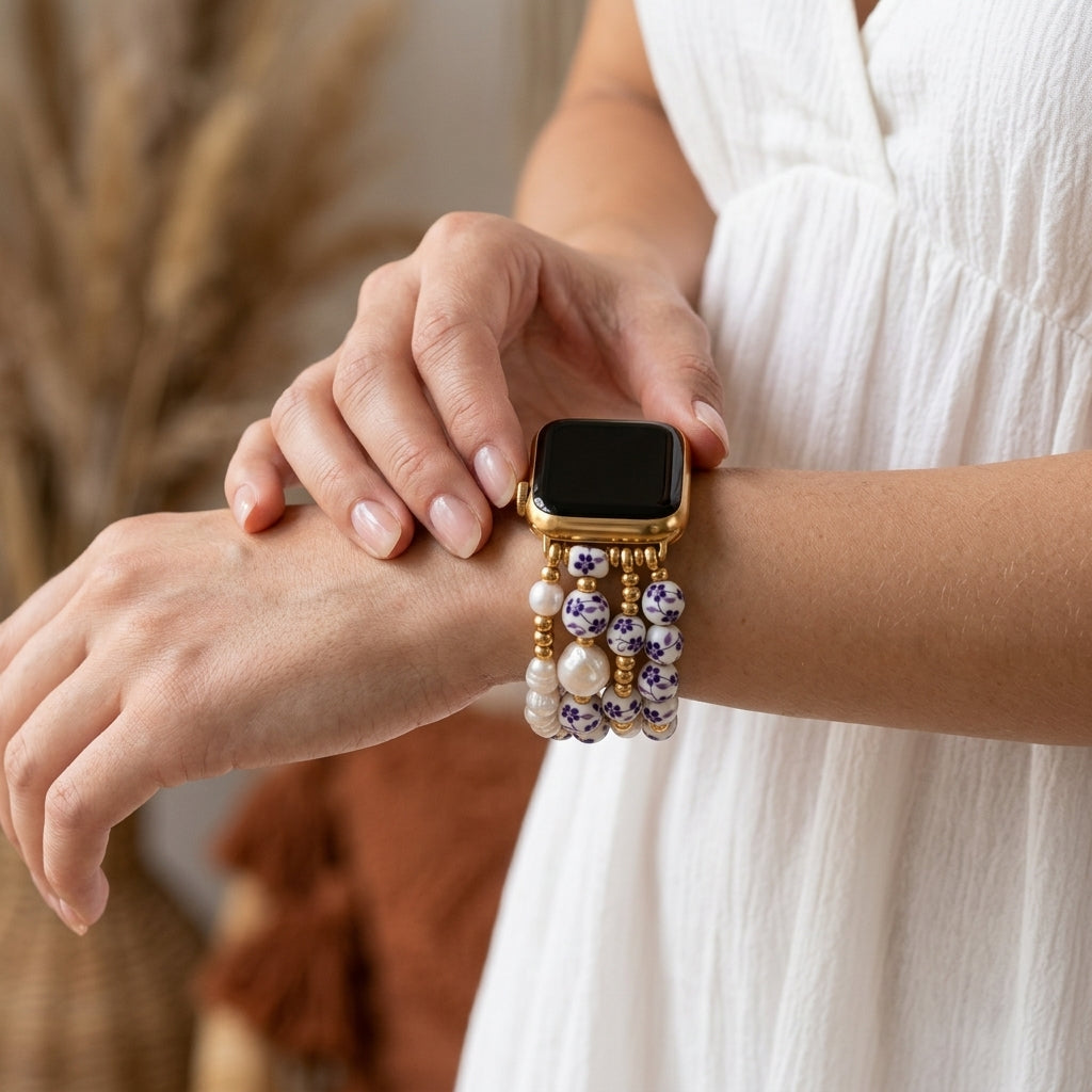 Porcelain-Garten-Veilchenblüten-Armband für die Apple Watch