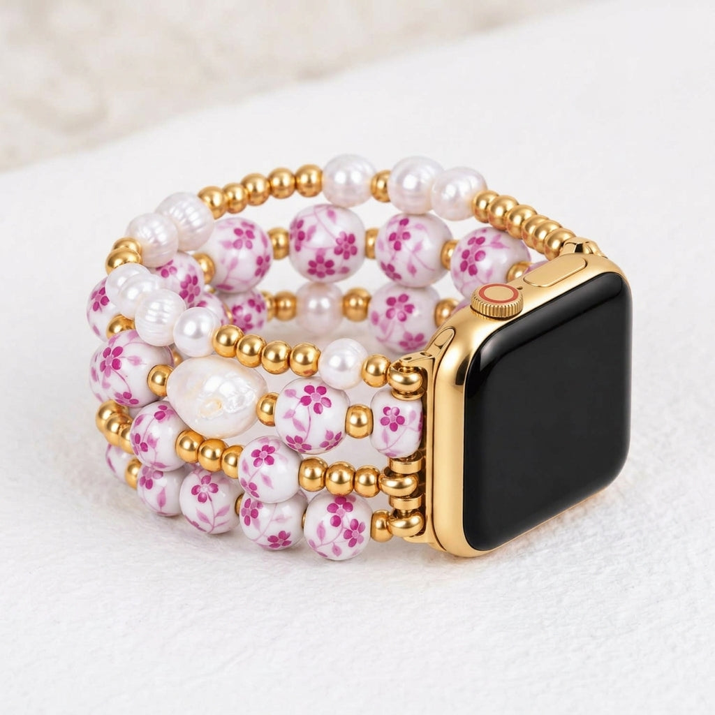 Porcelain-Garten-Rosenblüten-Armband für die Apple Watch
