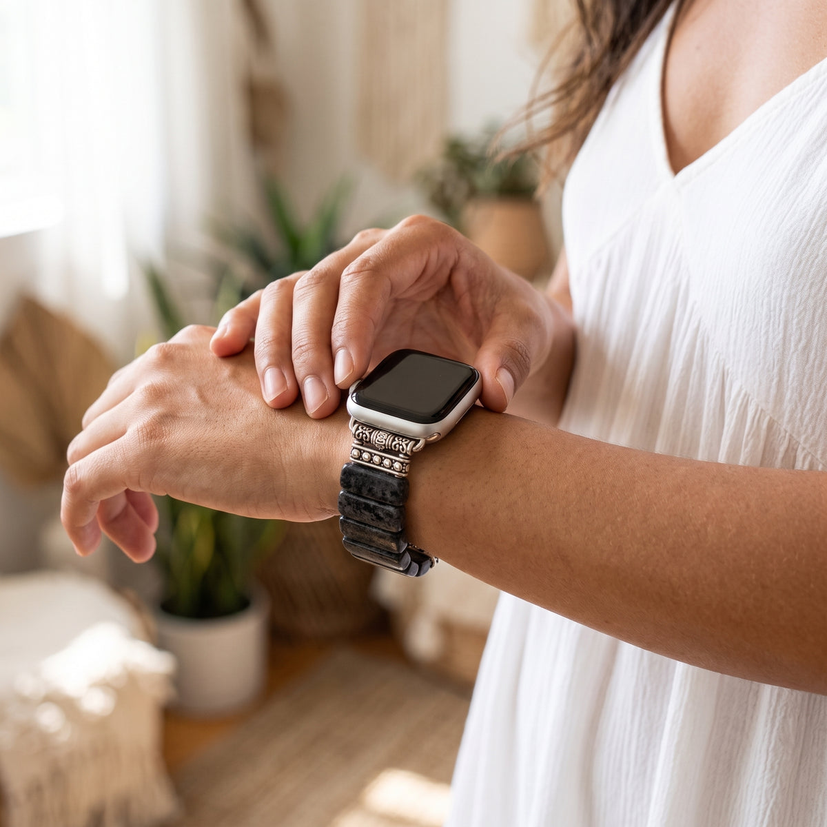 Bracelet extensible en jaspe de minuit pour Apple Watch