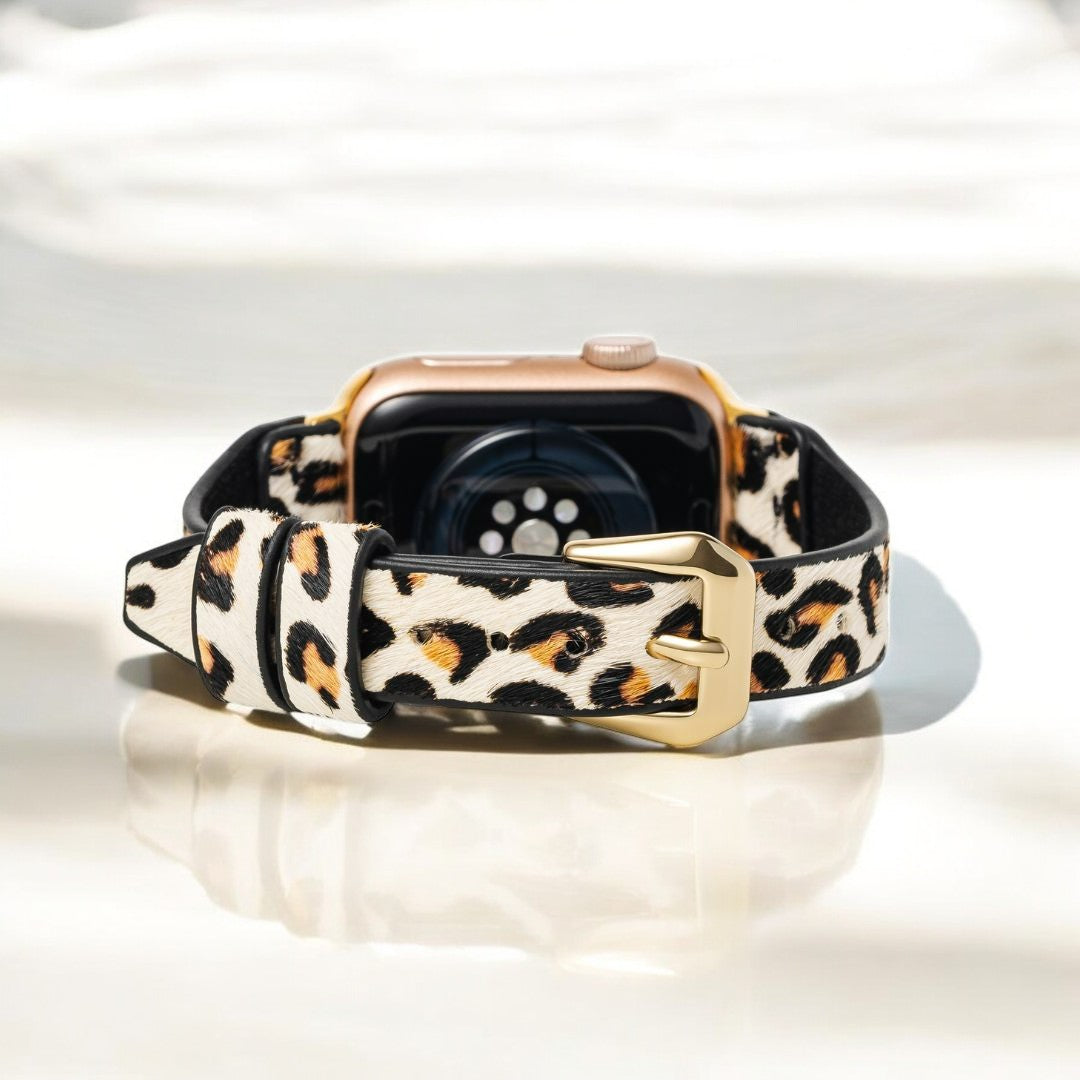 Bracelet de montre en cuir Apple ivoire félin