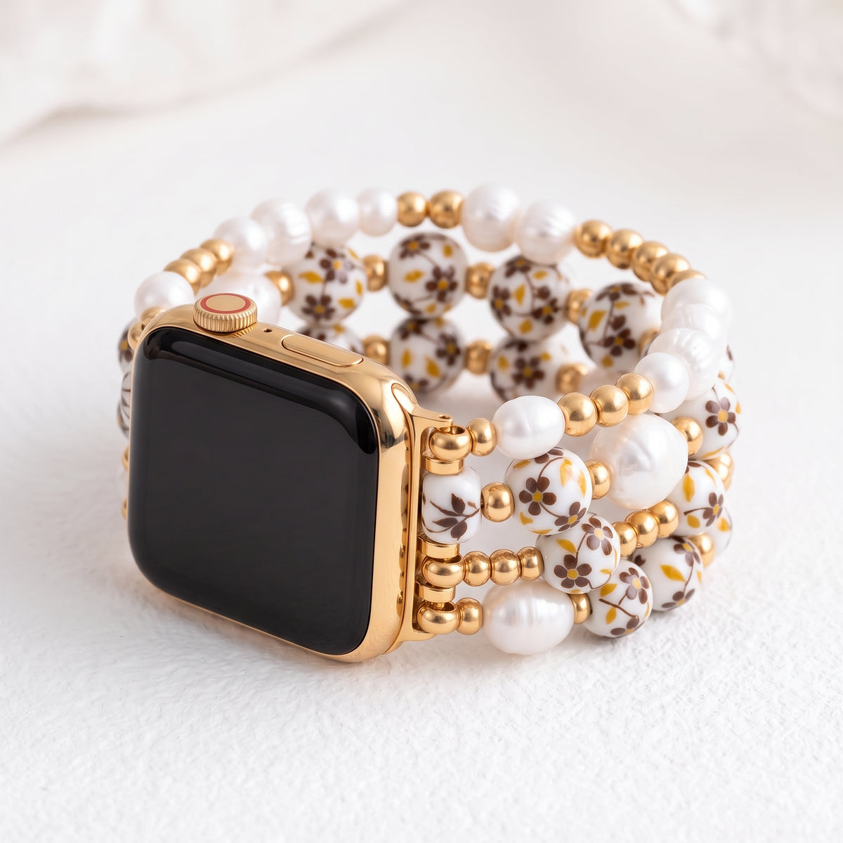 Porcelain-Garten-Goldwiesen-Armband für die Apple Watch