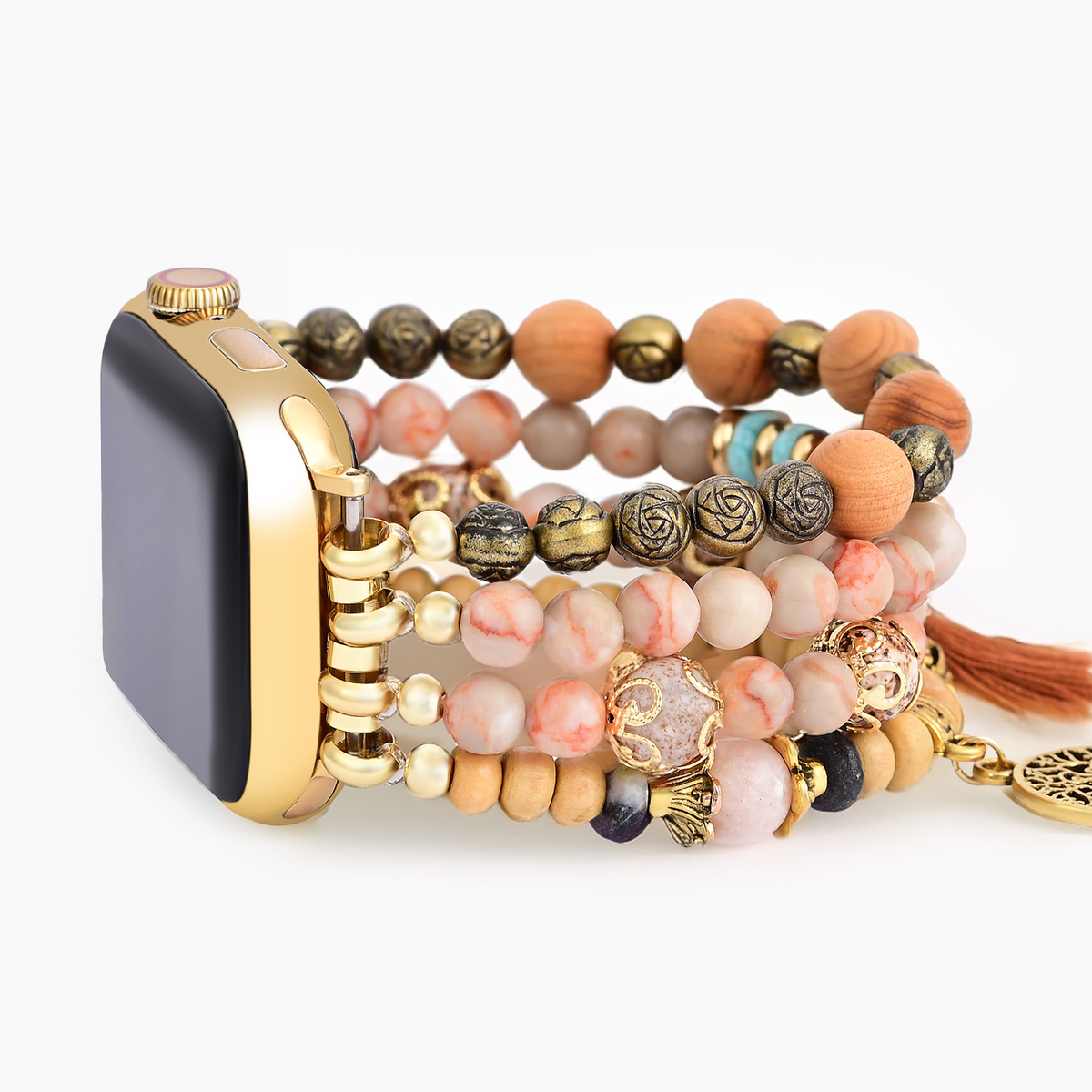 Goldener Baum des Lebens Jaspis Stretch-Uhrenarmband