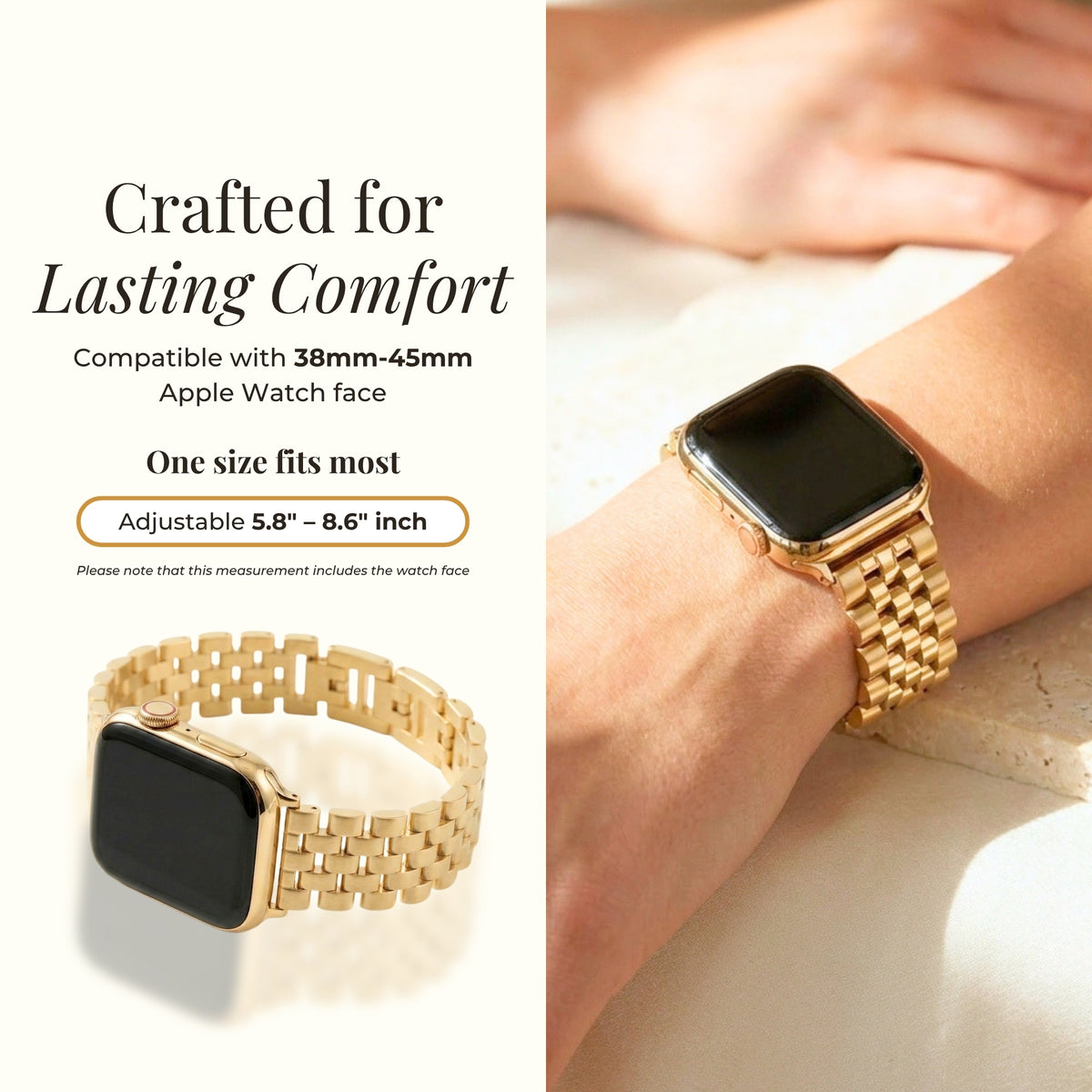 Bracelet Apple Watch de luxe chic doré