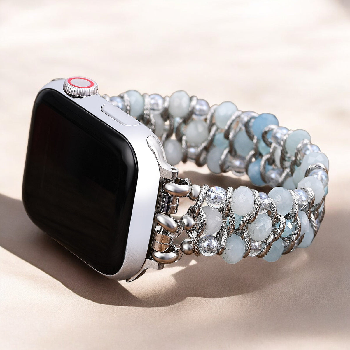 Bracelet tressé en saphir aigue-marine pour Apple Watch