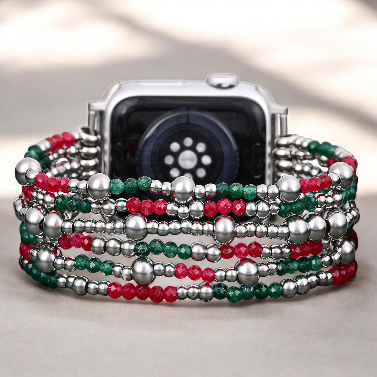 Festliche silberne Eleganz Stretch Apple Watch Armband
