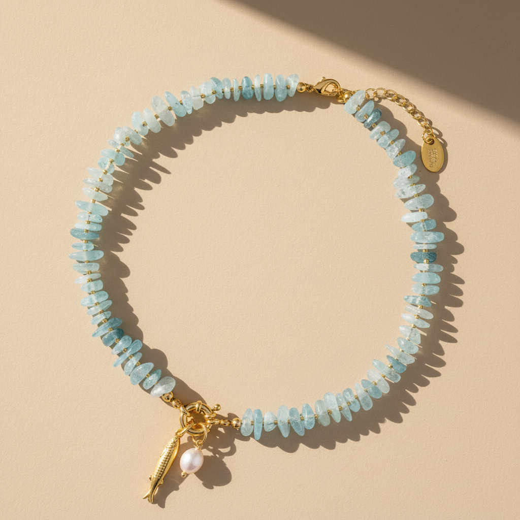 Collier pendentif perle d'aigue-marine