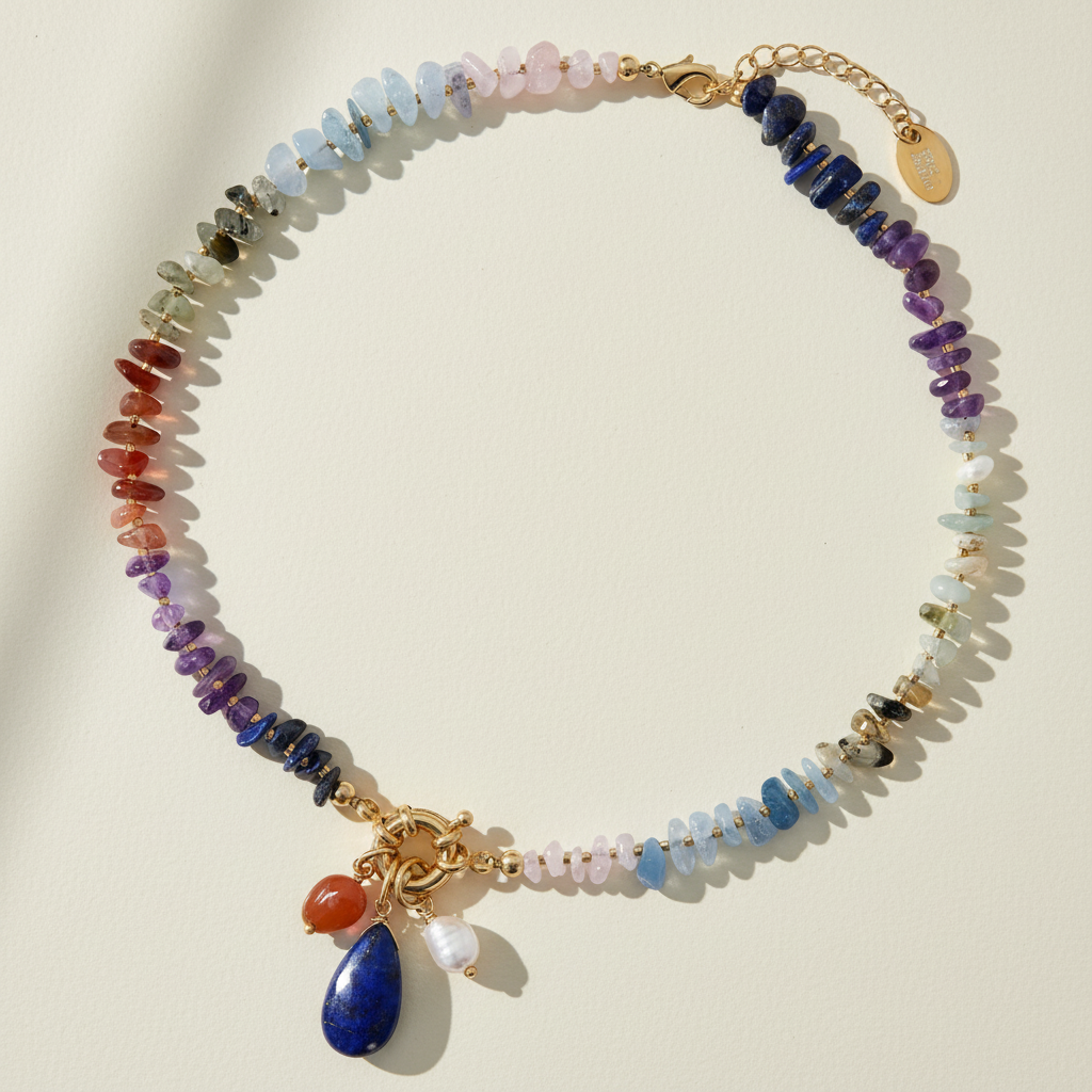 Collier en pierre précieuse de lapis céleste
