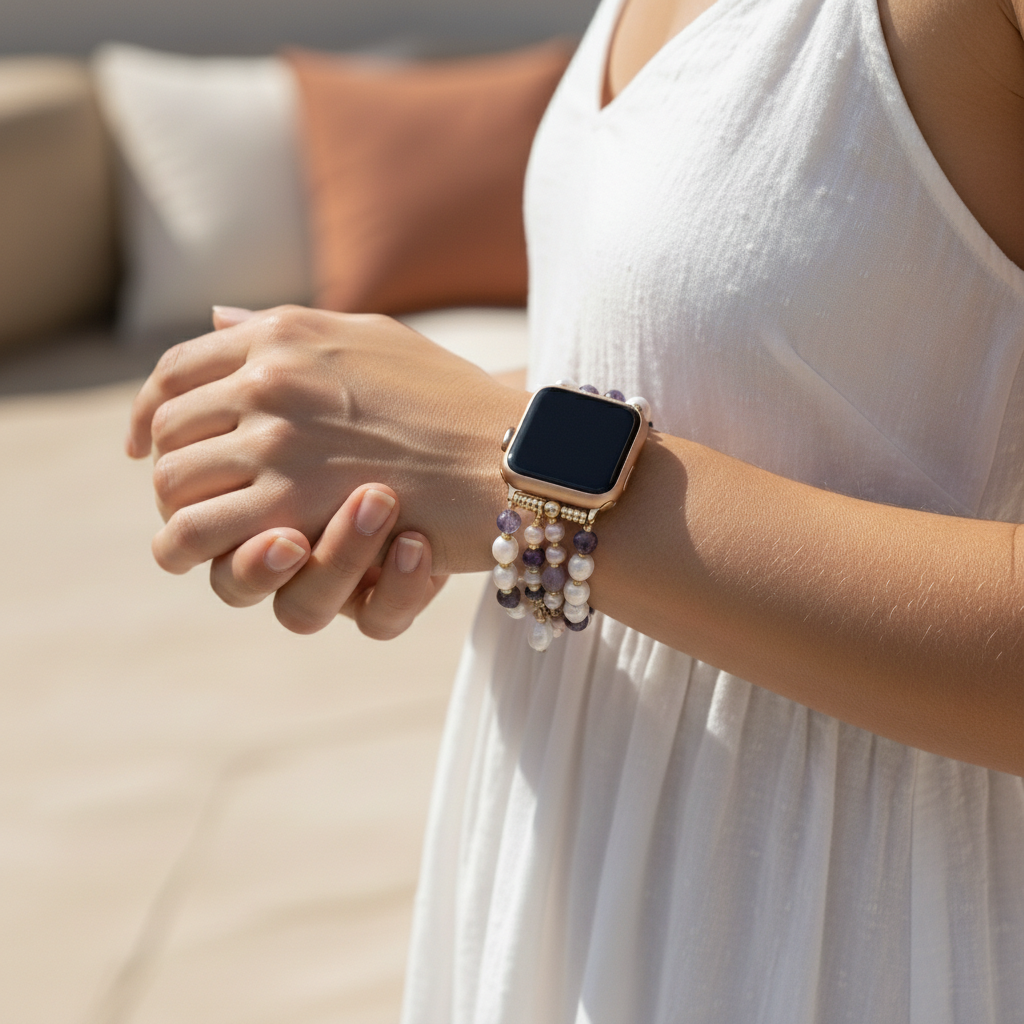 Amethyst Perlenbüschel Dehnbares Apple Watch Armband