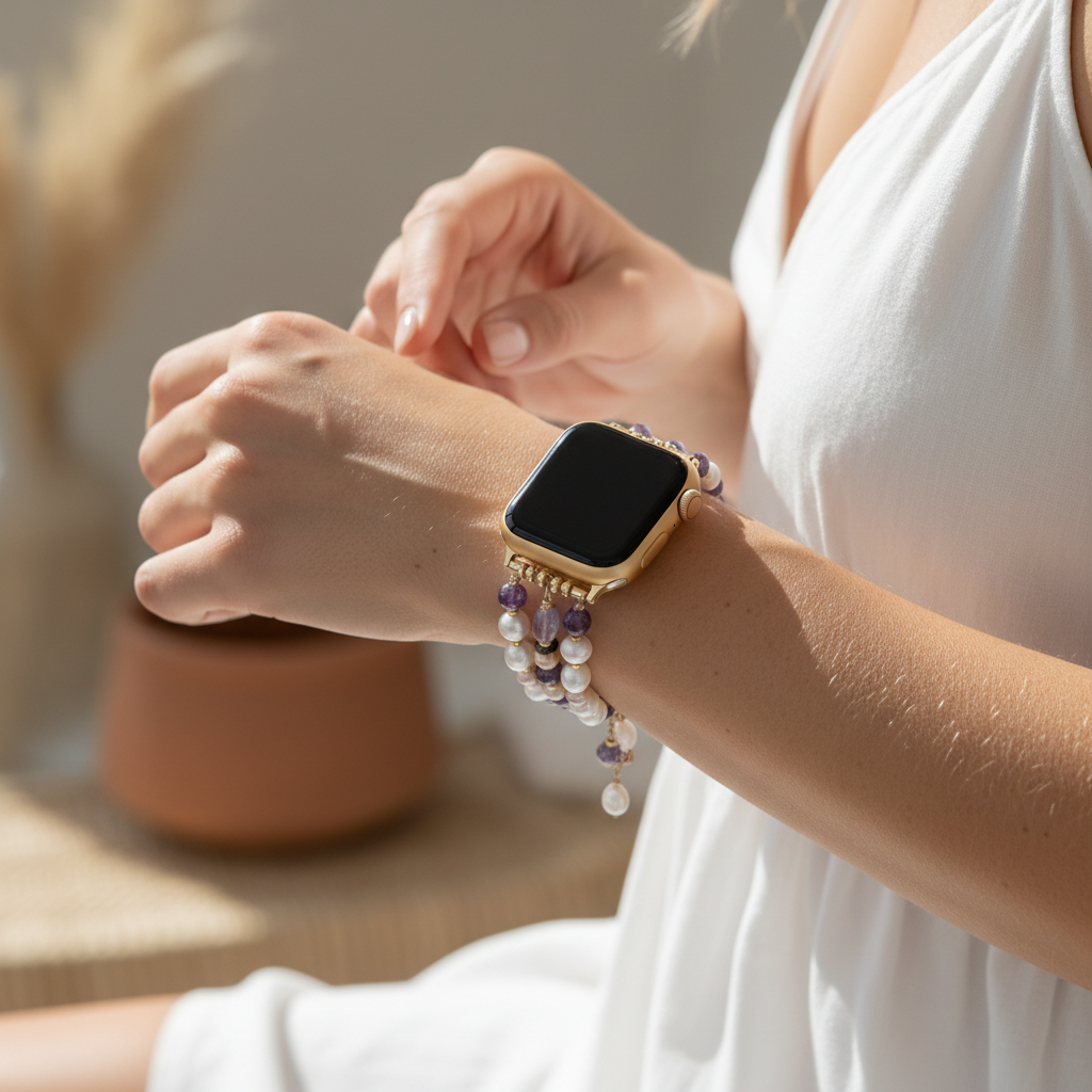 Amethyst Perlenbüschel Dehnbares Apple Watch Armband