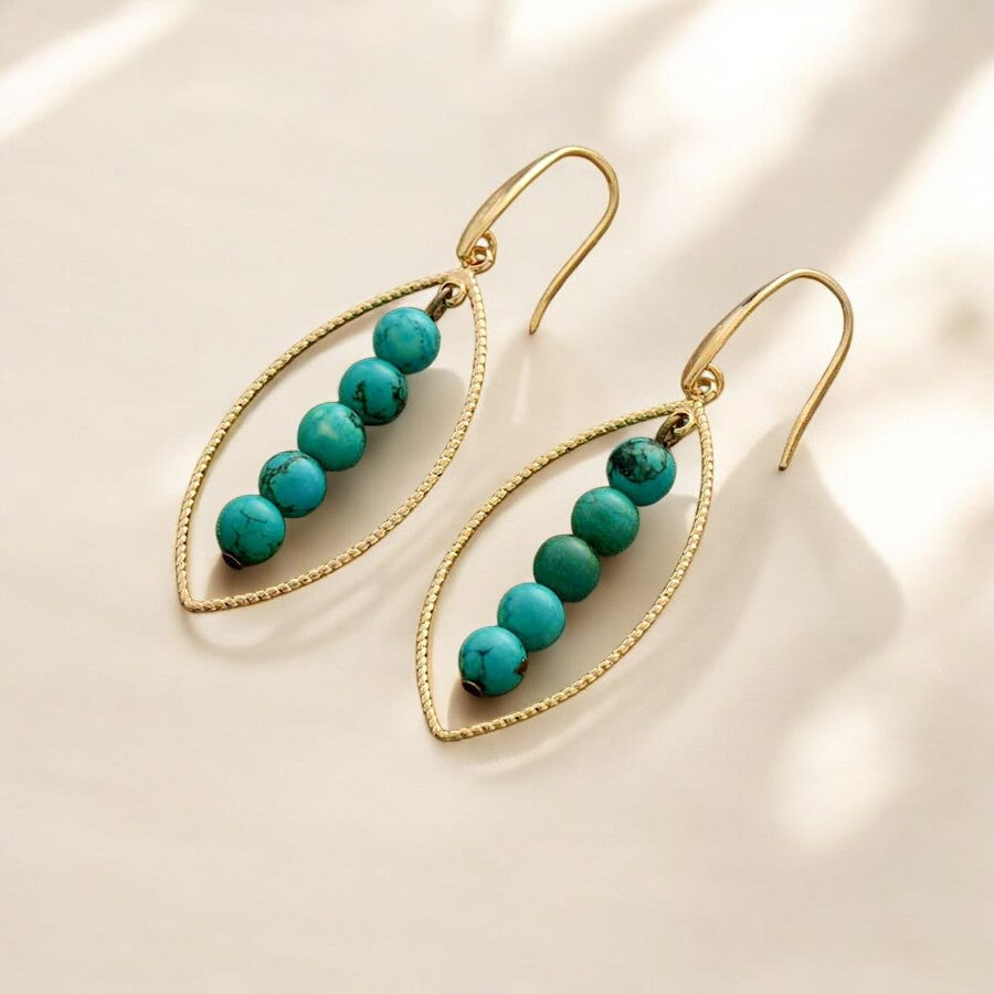 Boucles d'oreilles ovales en or et turquoise