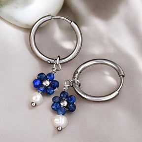 Boucles d'oreilles créoles en perles et agates Golden Grace