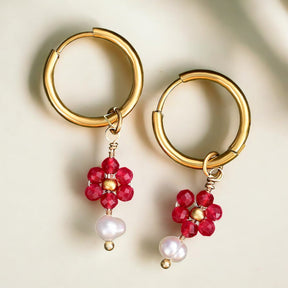 Boucles d'oreilles créoles en perles et agates Golden Grace