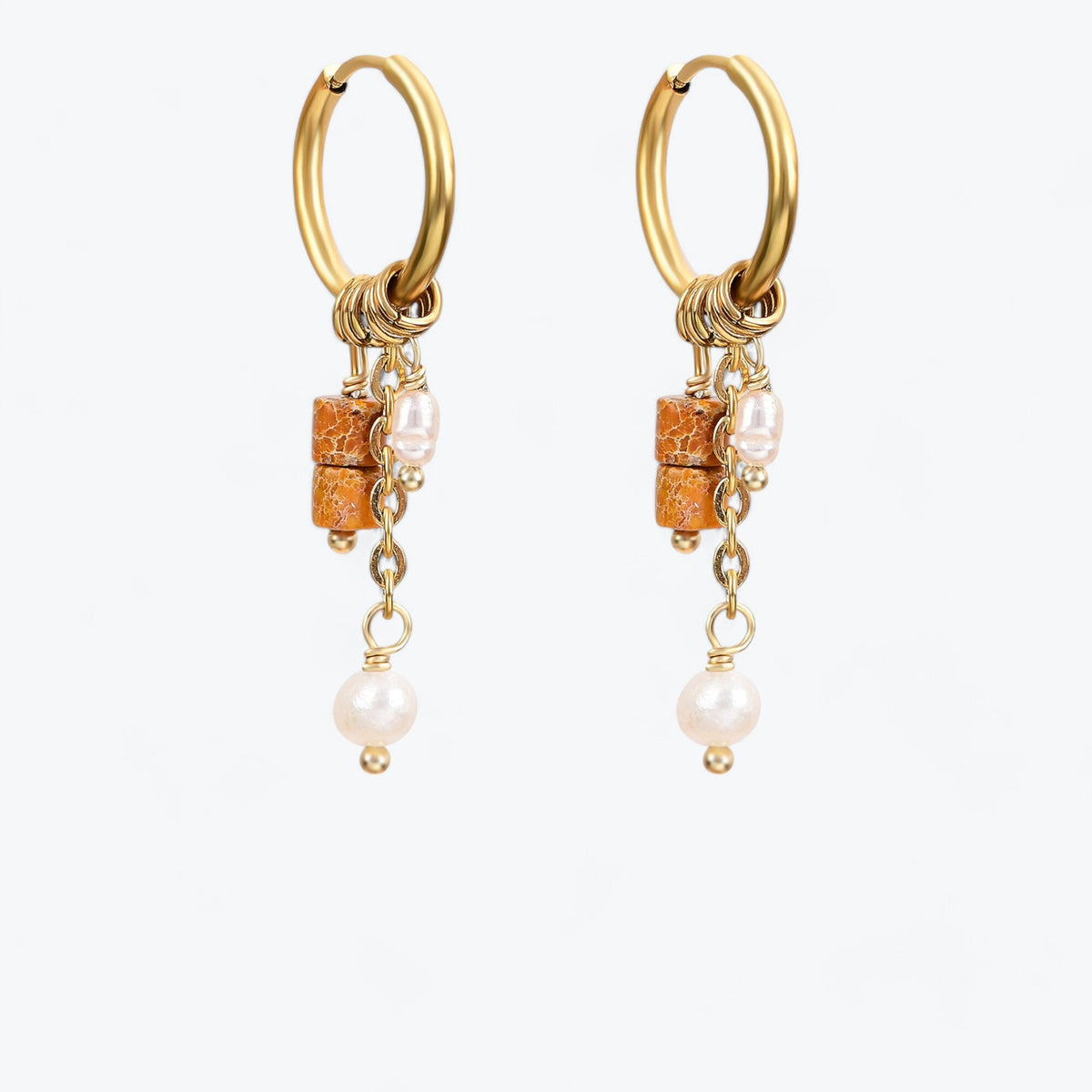 Boucles d'oreilles créoles en perles et agates Golden Grace