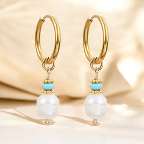 Boucles d'oreilles créoles en perles et agates Golden Grace