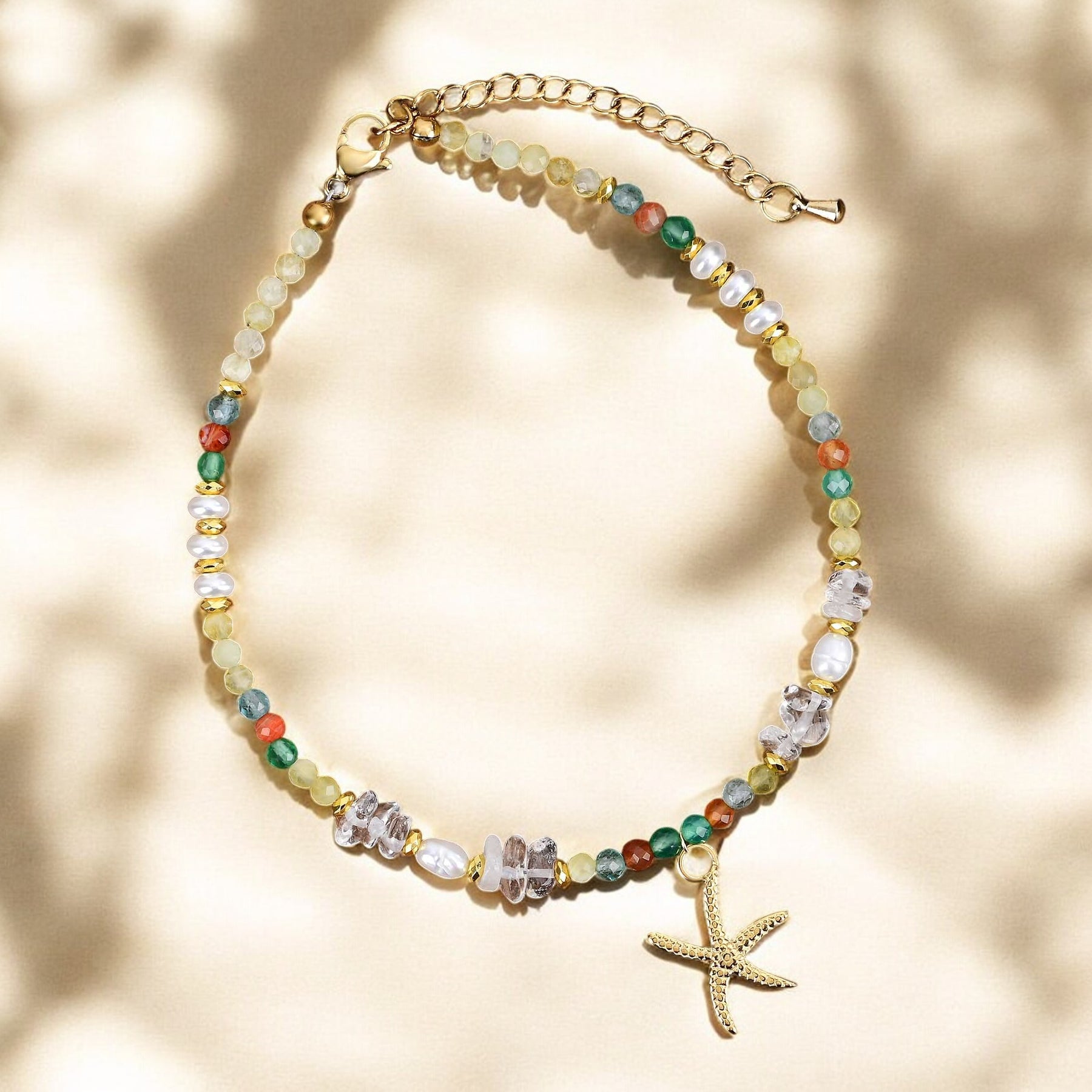 Bracelet de cheville étoile de mer coucher de soleil doré