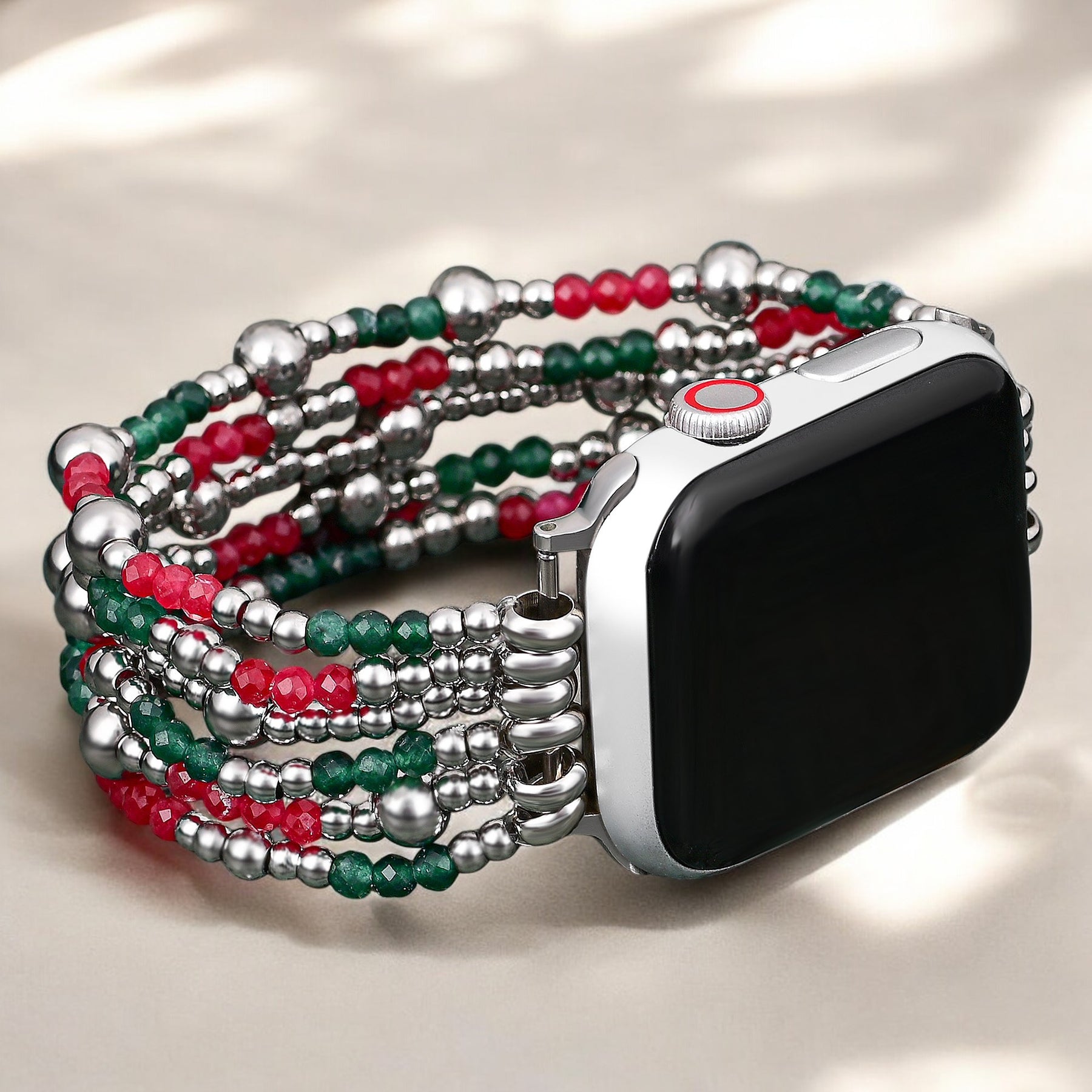 Festliche silberne Eleganz Stretch Apple Watch Armband