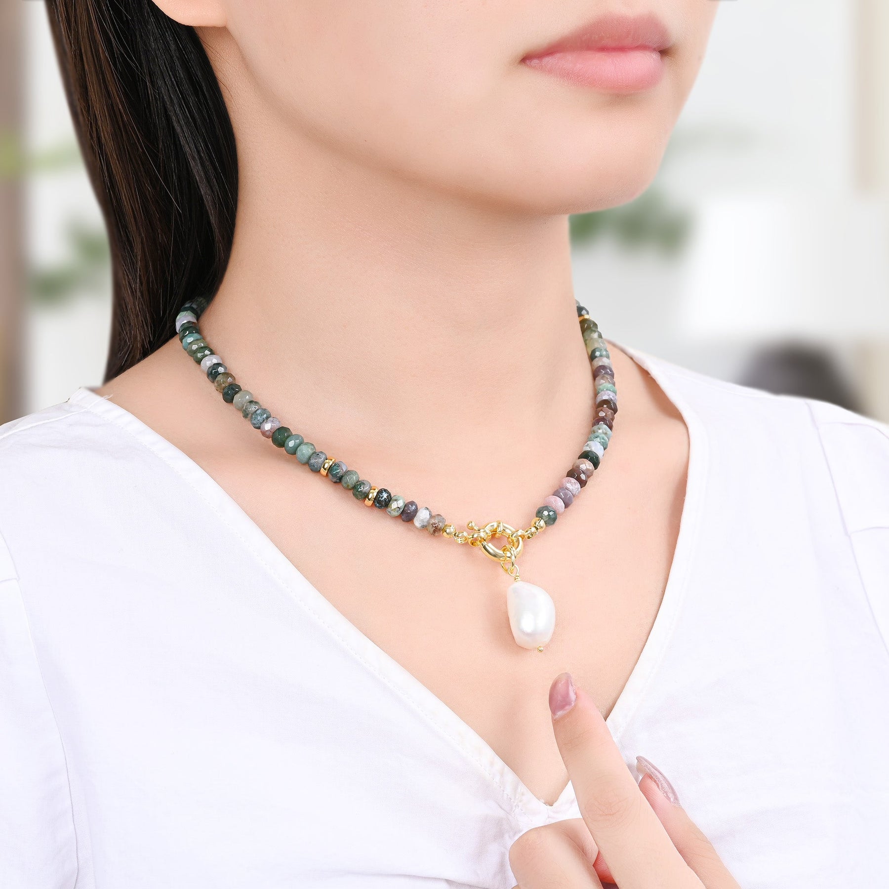 Collier pendentif perle d'agate