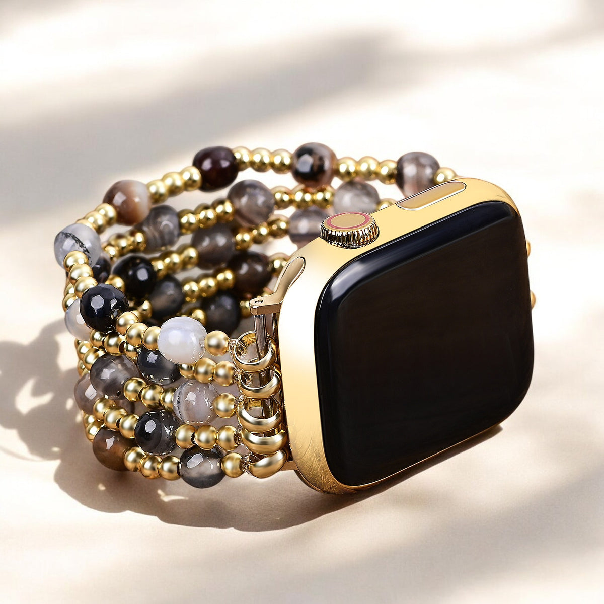 Stretch-Armband Apple Watch in Gold und Perlen