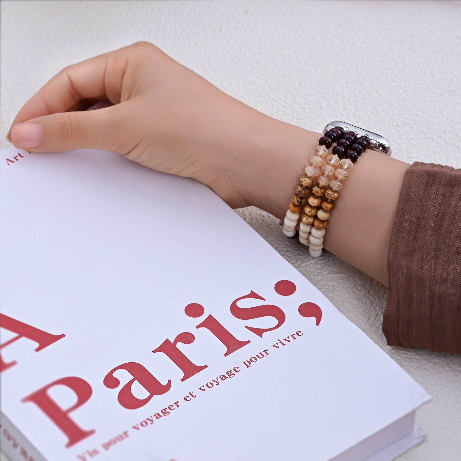 Bracelet en pierre de sable doré extensible Apple Watch