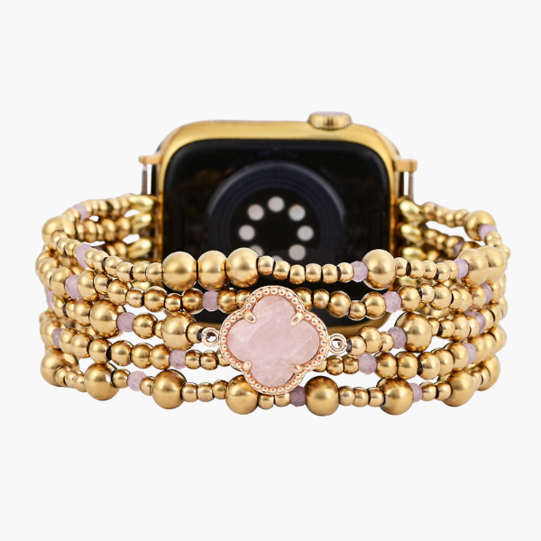Verzaubertes Rosenquarz Eleganz Stretch Apple Watch Armband