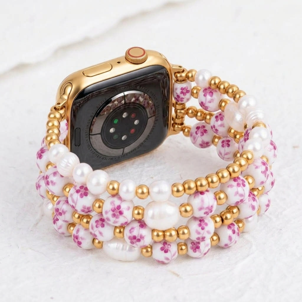 Porcelain-Garten-Rosenblüten-Armband für die Apple Watch