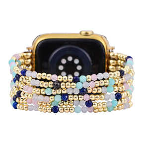 Bracelet Apple Watch extensible en or et en perles