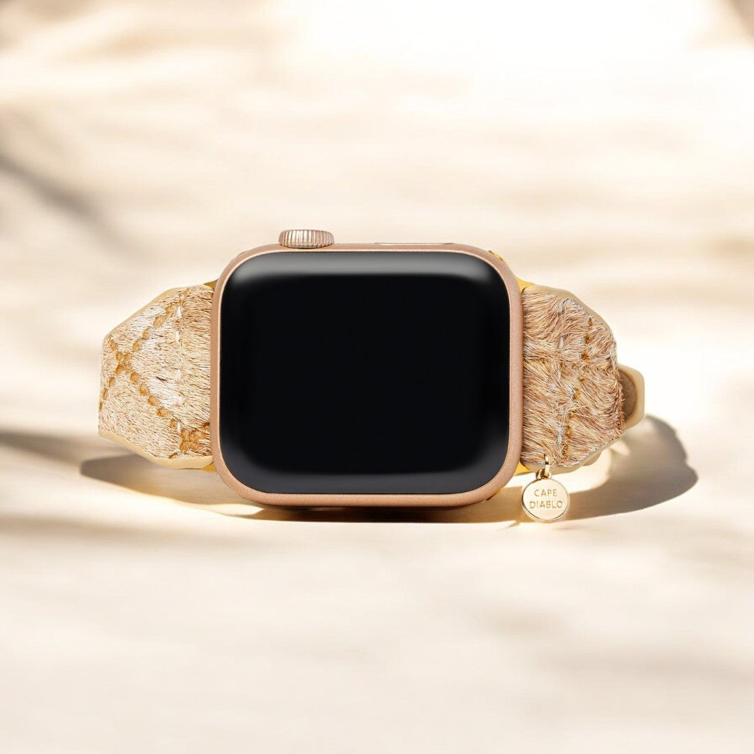 Bracelet Apple Watch en cuir aux teintes bois flotté
