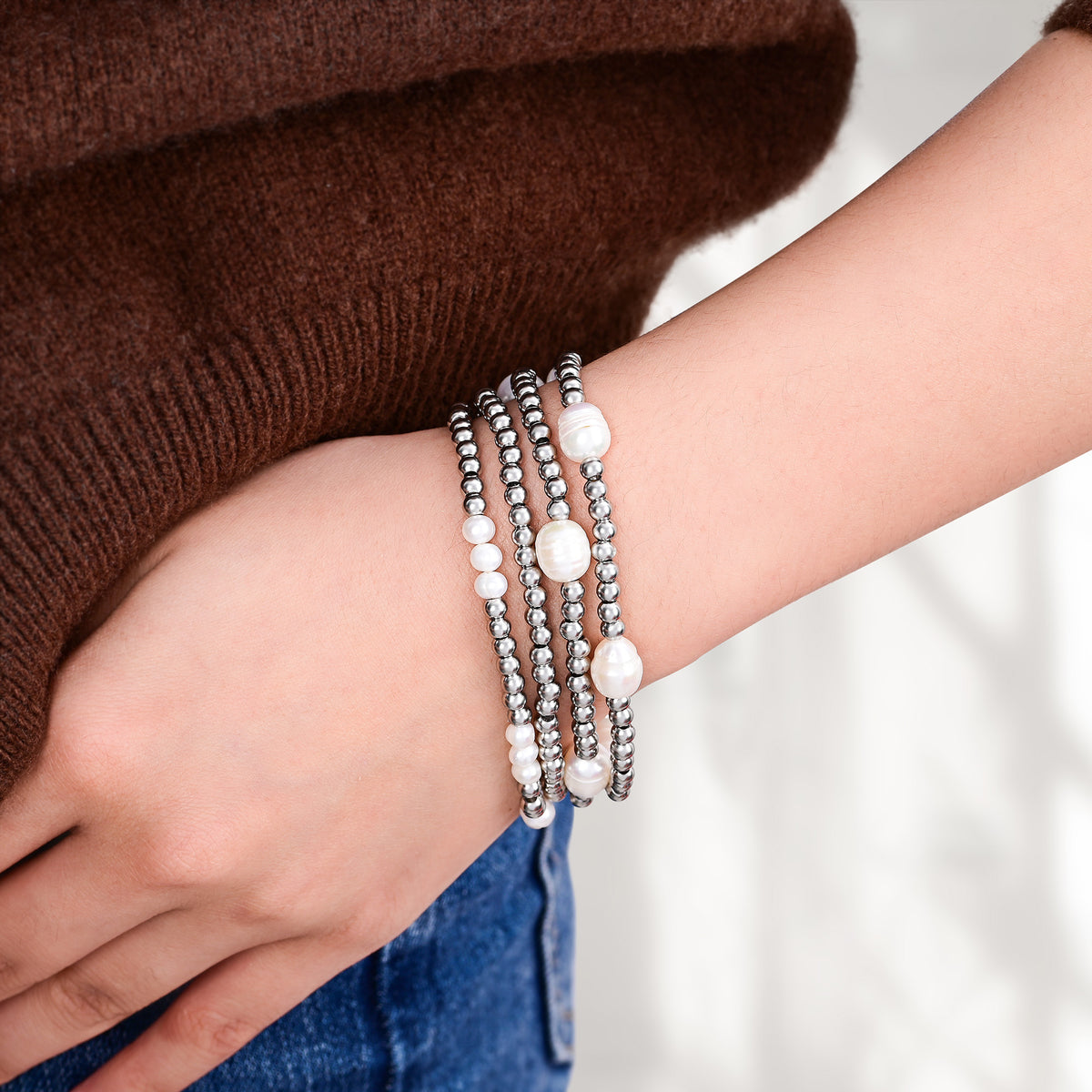 Perlen- und Silberarmband-Set