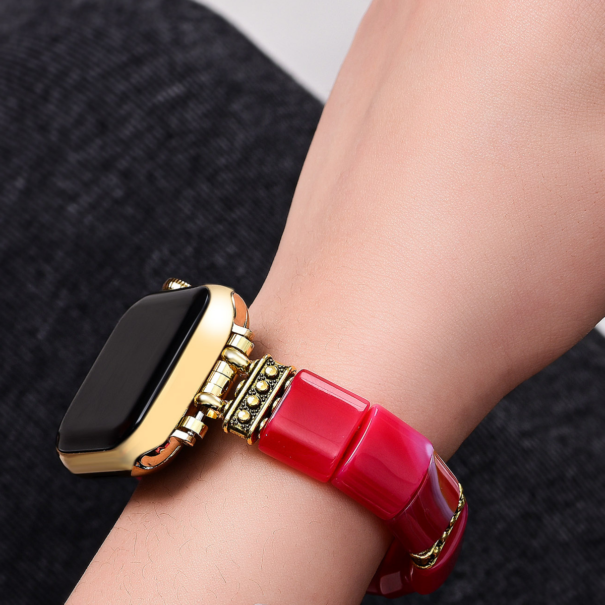 Ruby Essence Achat Stretch Apple Watch Armband