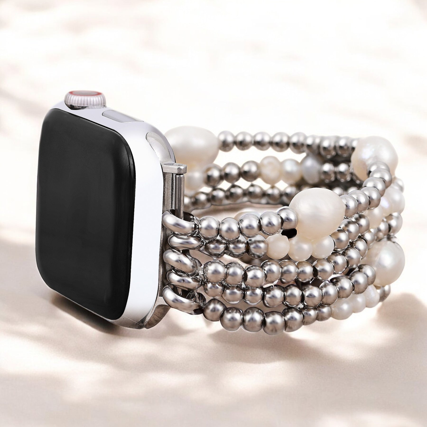 Bracelet extensible en perle et argent pour Apple Watch