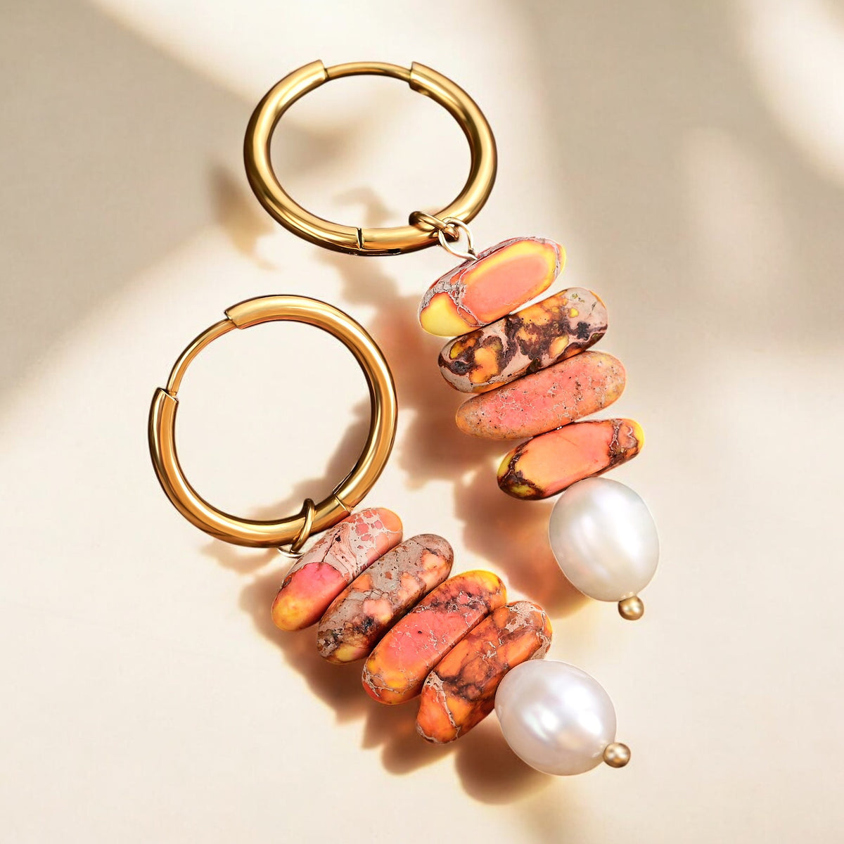 Gouttes en anneau en perles de mer et jaspe aventurine