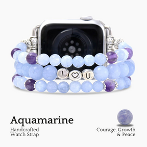 Stretch-Armband „Love“ Apple Watch in Aquamarinblau