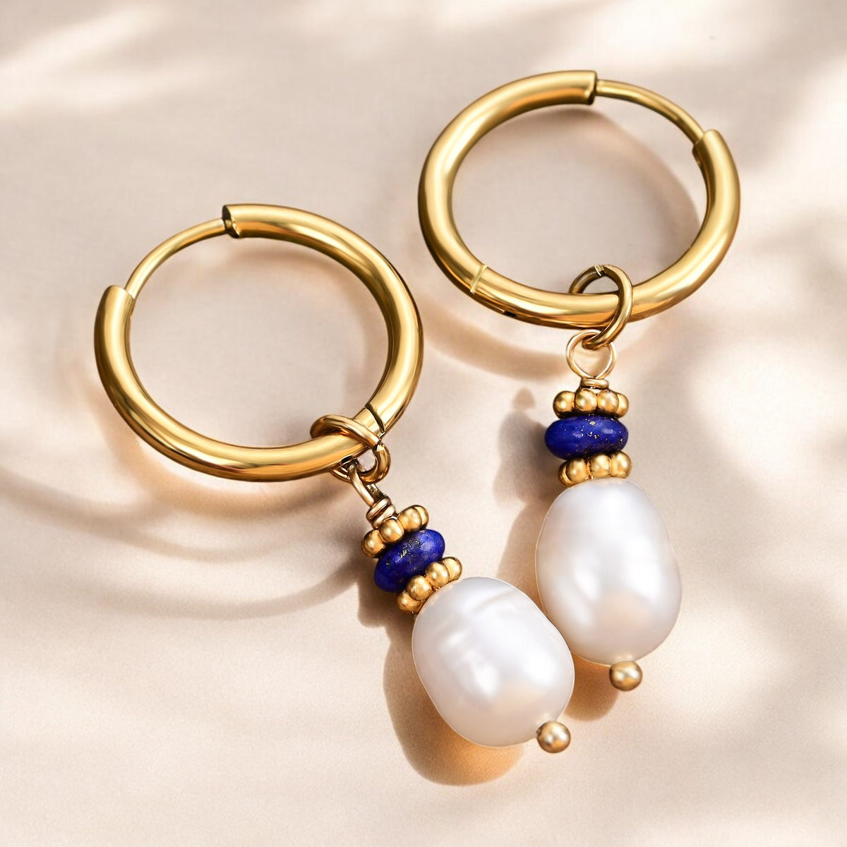 Boucles d'oreilles créoles en perles et agates Golden Grace
