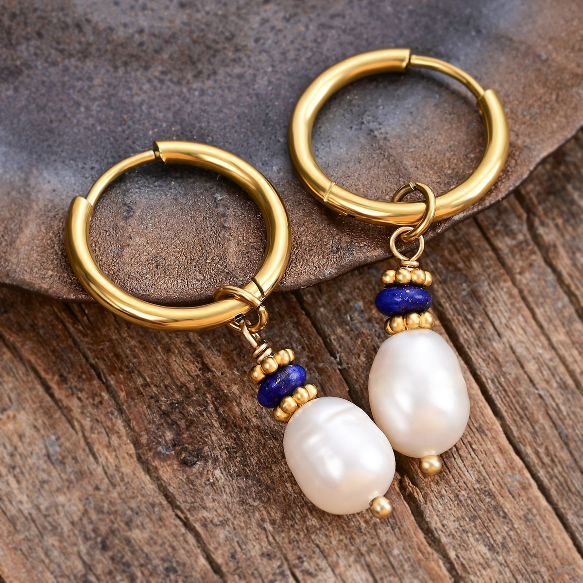 Boucles d'oreilles créoles en perles et agates Golden Grace