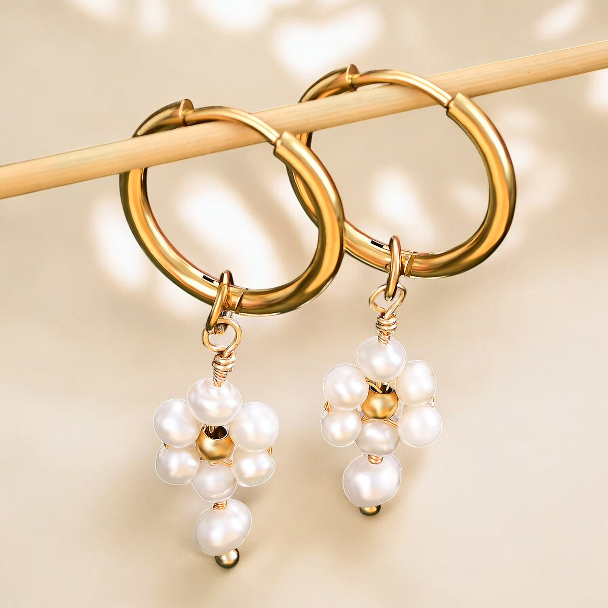 Boucles d'oreilles créoles en perles et agates Golden Grace