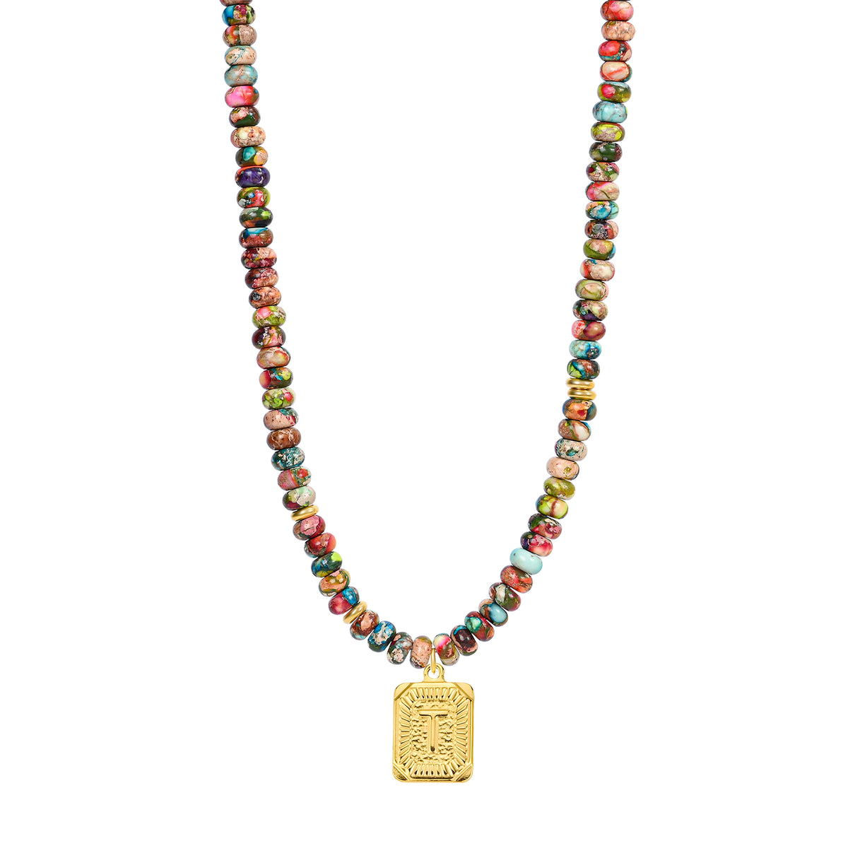 Collier lettre en jaspe impérial bleu