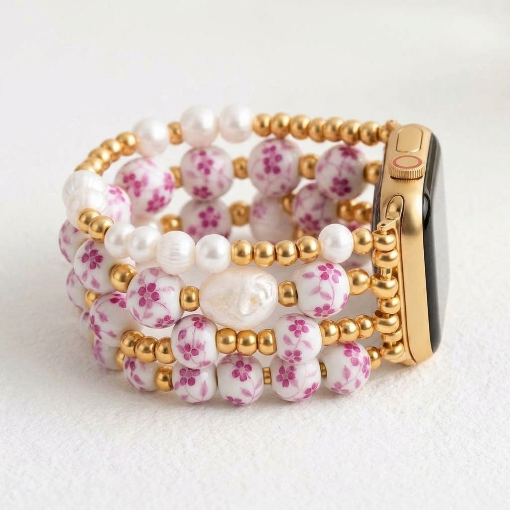 Bracelet Apple Watch Porcelain Garden Rose Blossom