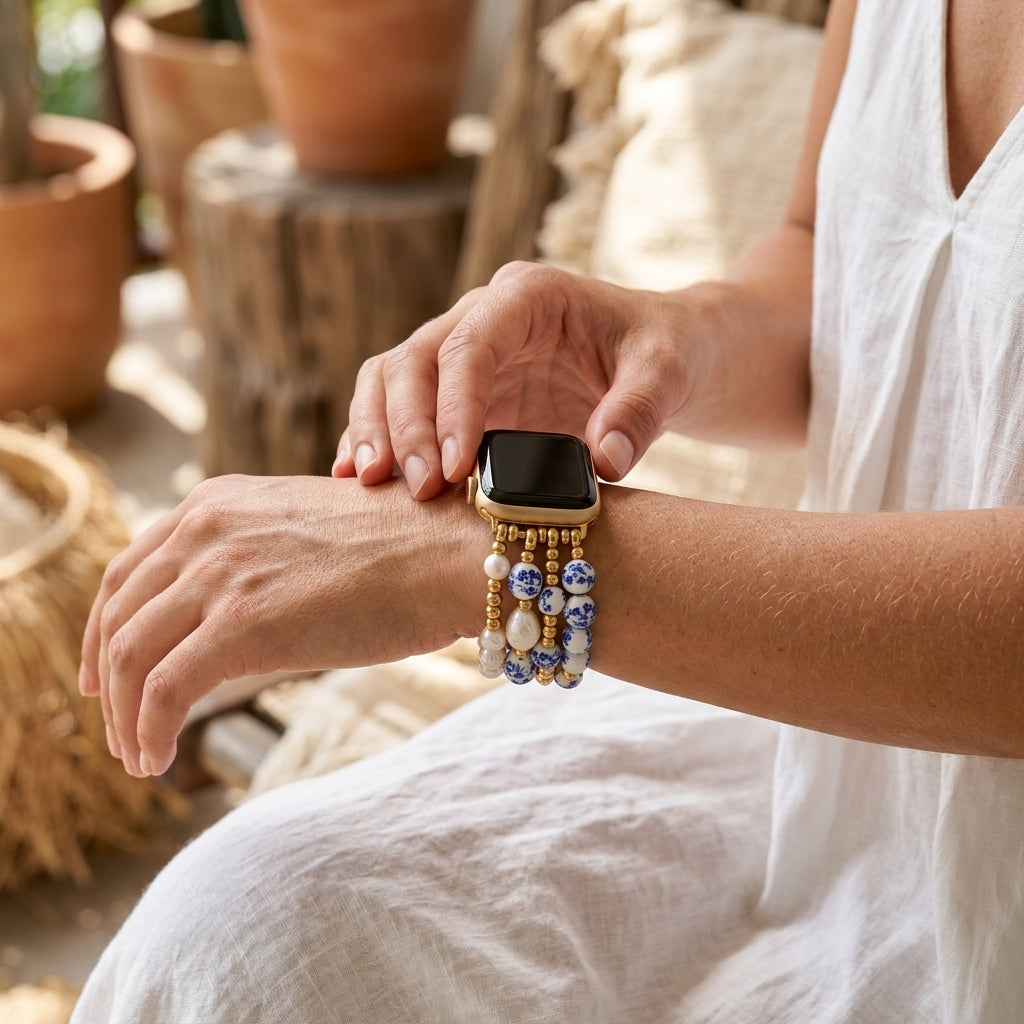 Porcelain-Garten-Saphirblüten-Armband für die Apple Watch