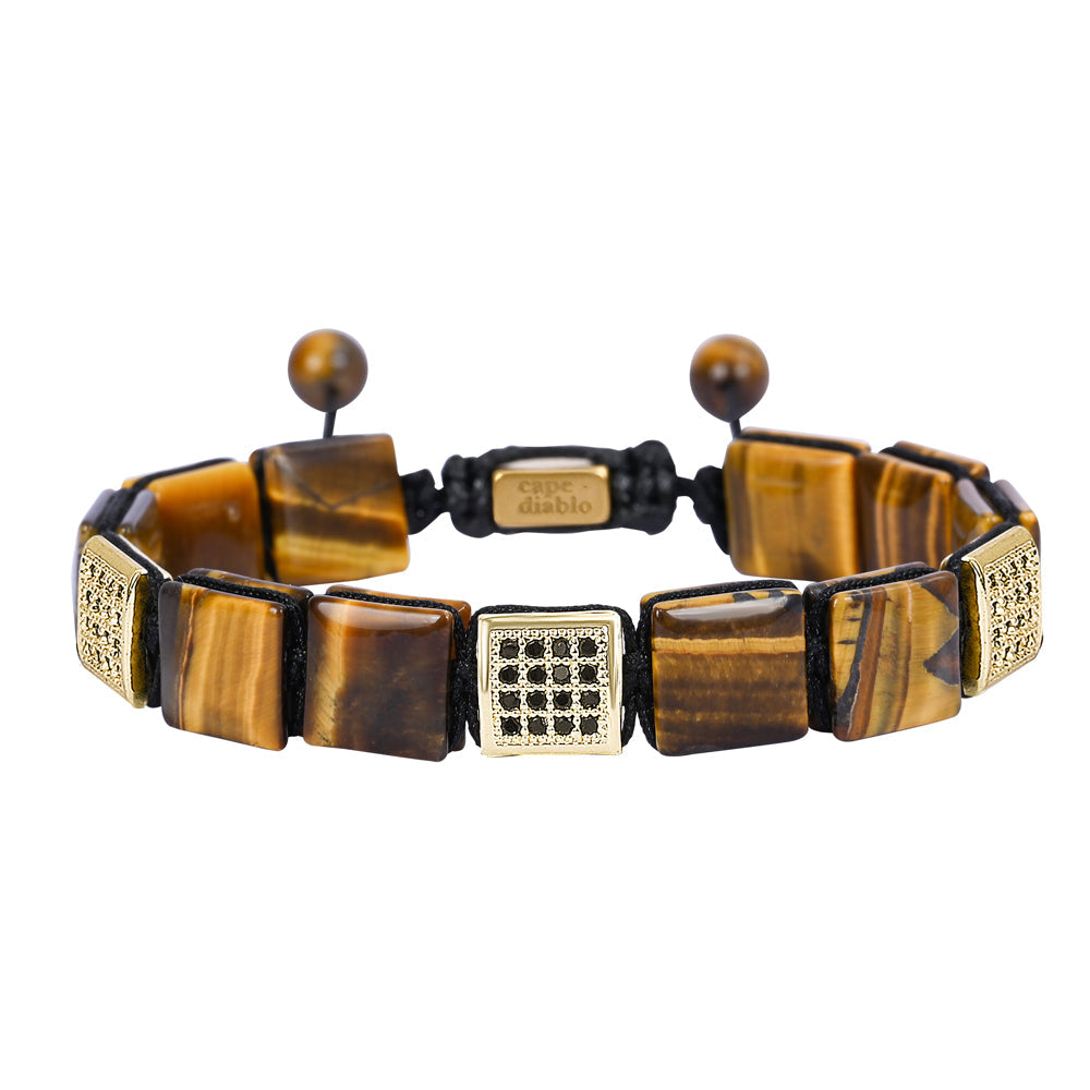 Bracelet pour homme en œil de tigre jaune