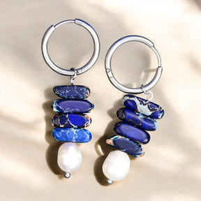Gouttes en anneau en perles de mer et jaspe lapis
