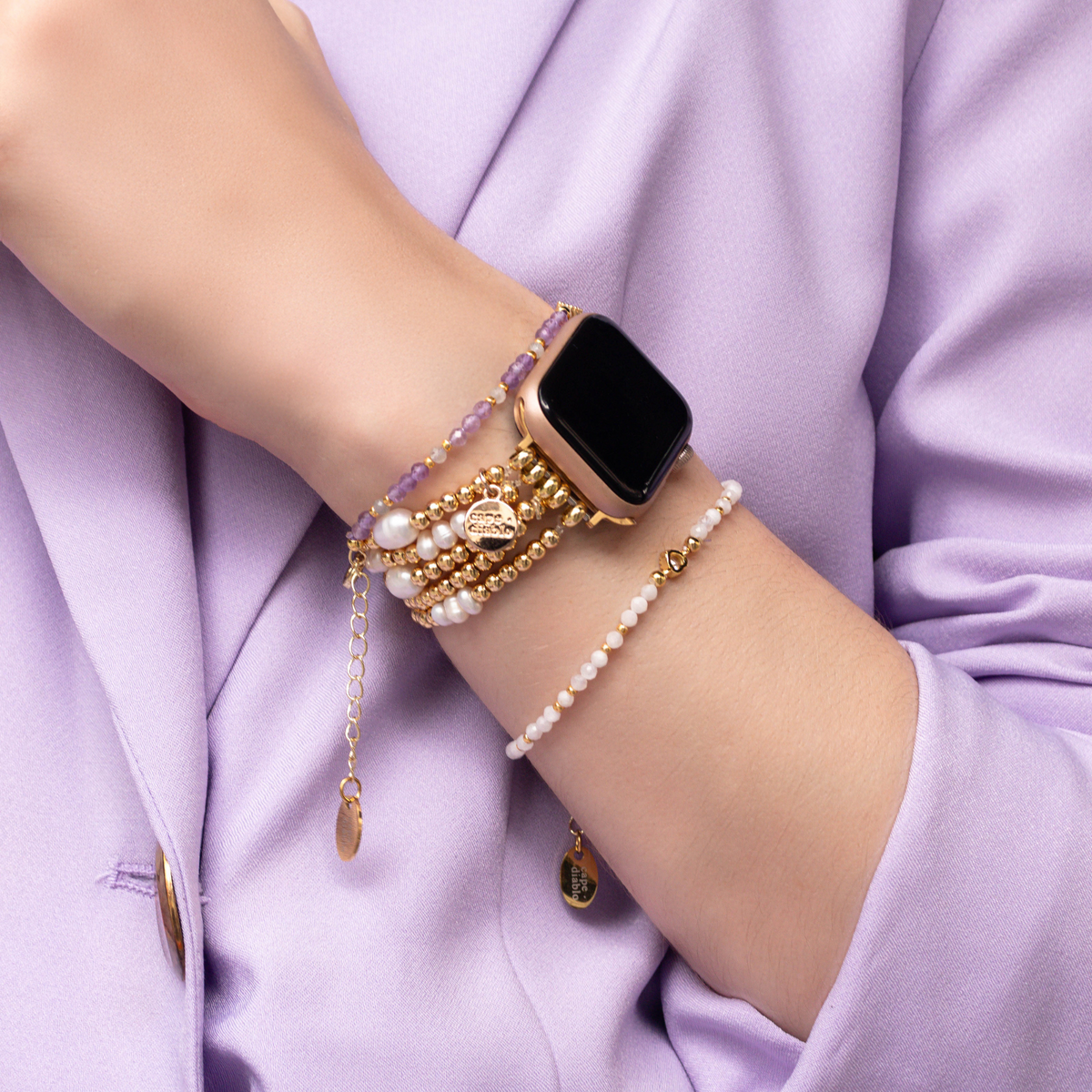 Bracelet extensible Apple Watch en or et perle