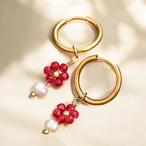 Boucles d'oreilles créoles en perles et agates Golden Grace