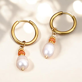 Boucles d'oreilles créoles en perles et agates Golden Grace