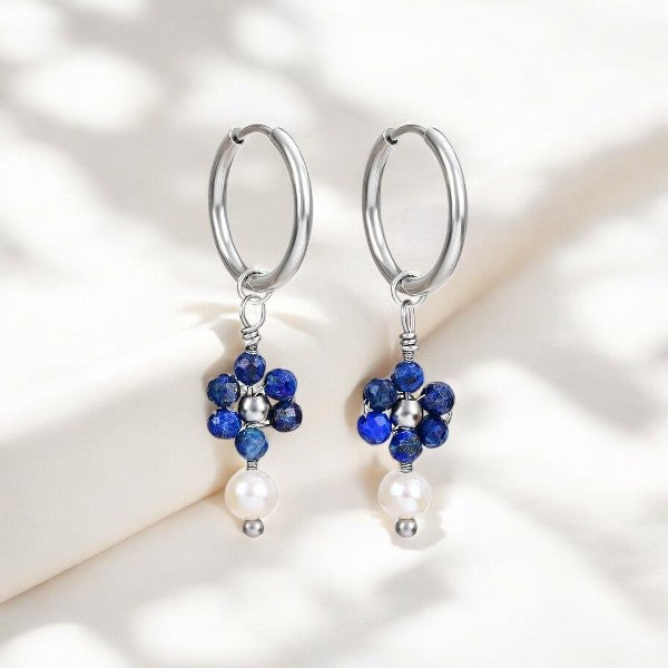 Boucles d'oreilles créoles en perles et agates Golden Grace