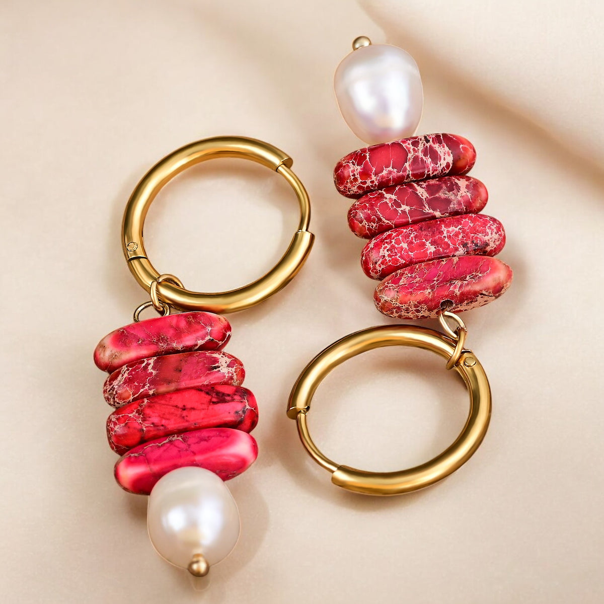 Gouttes de Boucles d'Oreilles en Perles d'Océan Bliss et Jaspe Jade