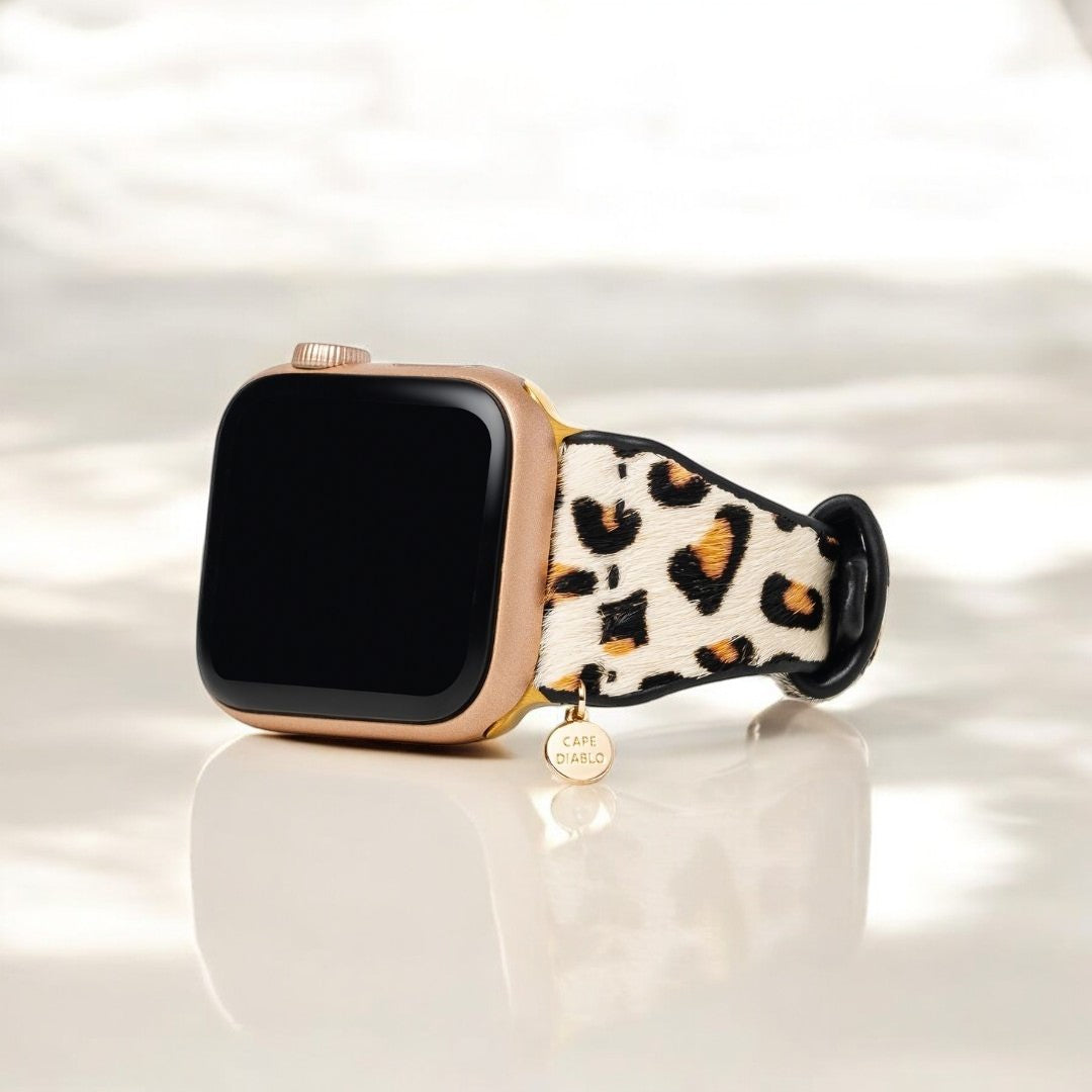 Bracelet de montre en cuir Apple ivoire félin