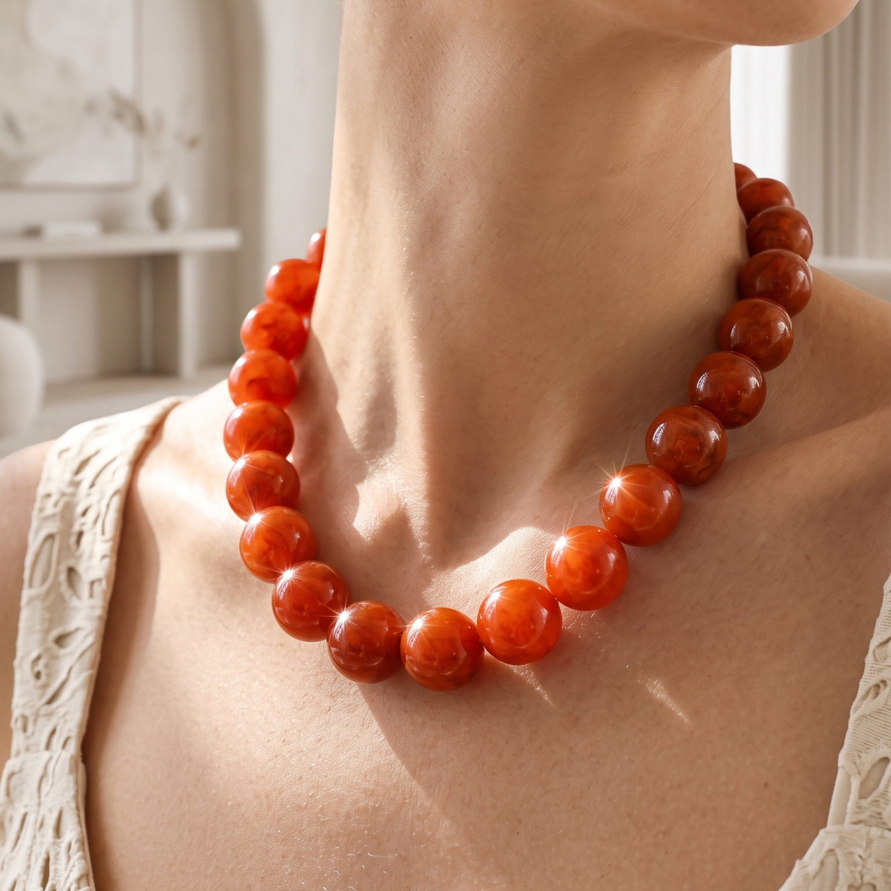 Kräftige rote Perlenkette